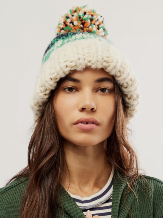 NEW Free People Tide Stripe Knit Pom Beanie Ivory main image 10